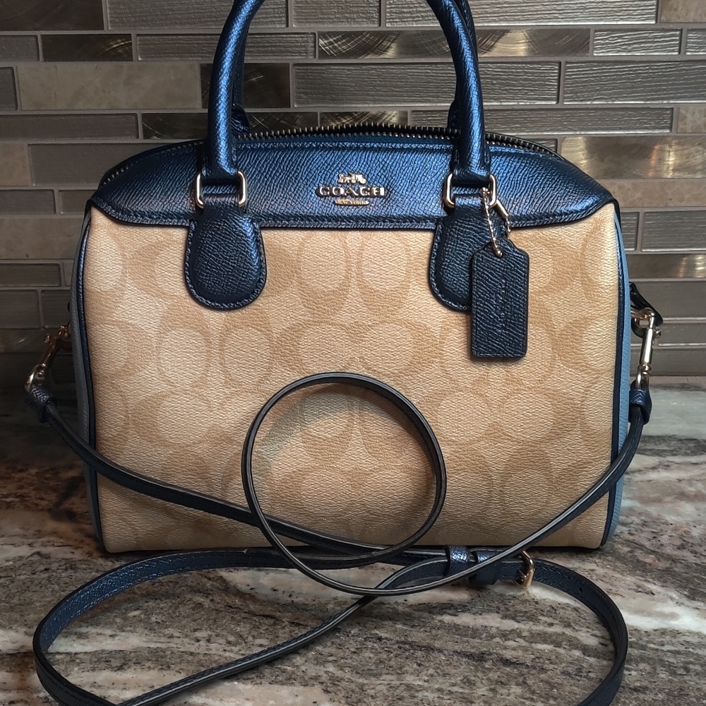 Authentic Coach Satchel in Classic Signature and Denim w/ matching bifold wallet